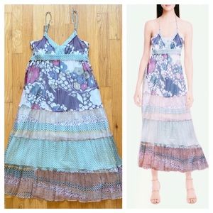 KIMCHI BLUE Silk Tiered Mixed Print Midi Dress